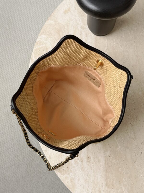 CHANEL MINI Coco Shopping Bag Raffia and Black Calfskin