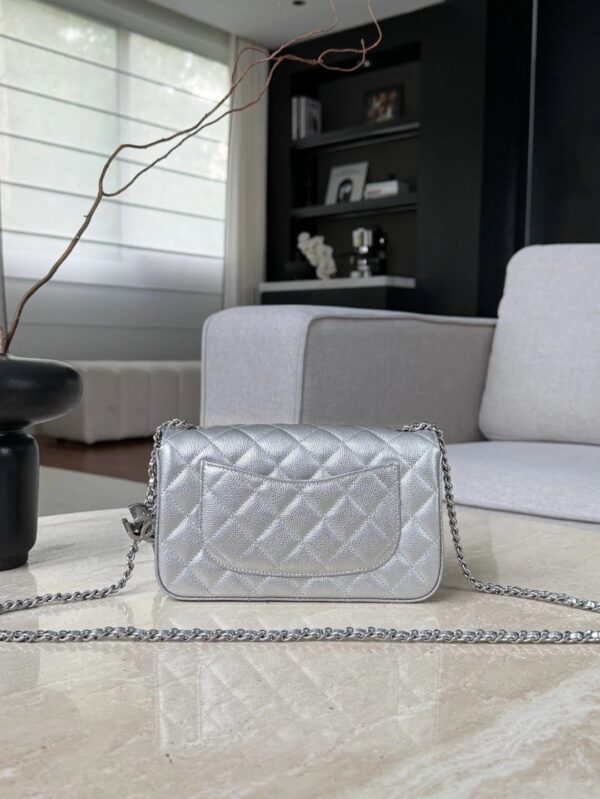 CHANEL Metallic Caviar Quilted Mini Rectangular CC Slide Flap Silver