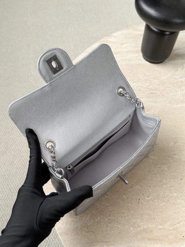 CHANEL Metallic Caviar Quilted Mini Rectangular CC Slide Flap Silver