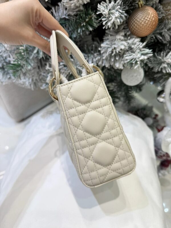 Mini Lady Dior Bag with Chain Craie Cannage Lambskin
