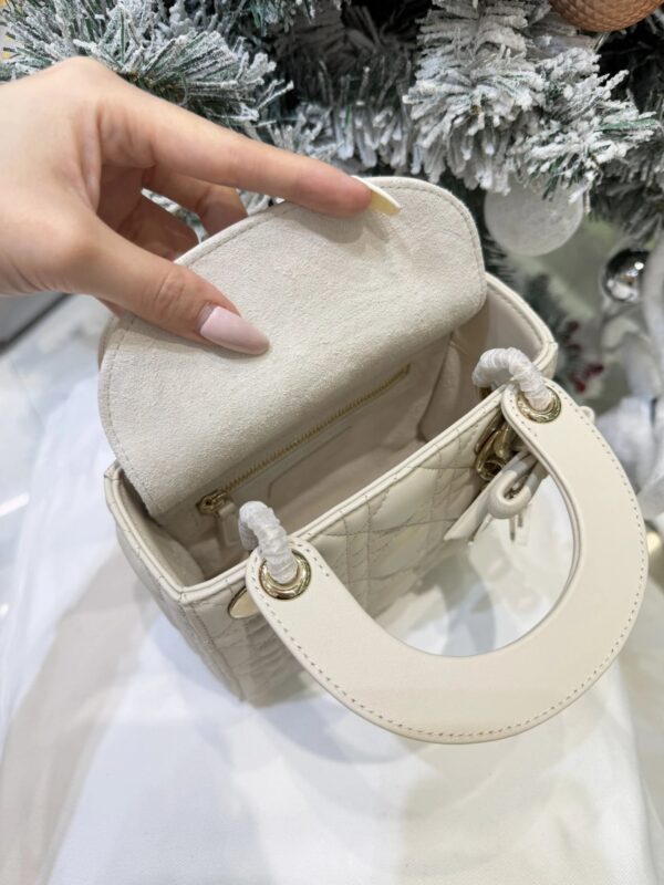 Mini Lady Dior Bag with Chain Craie Cannage Lambskin