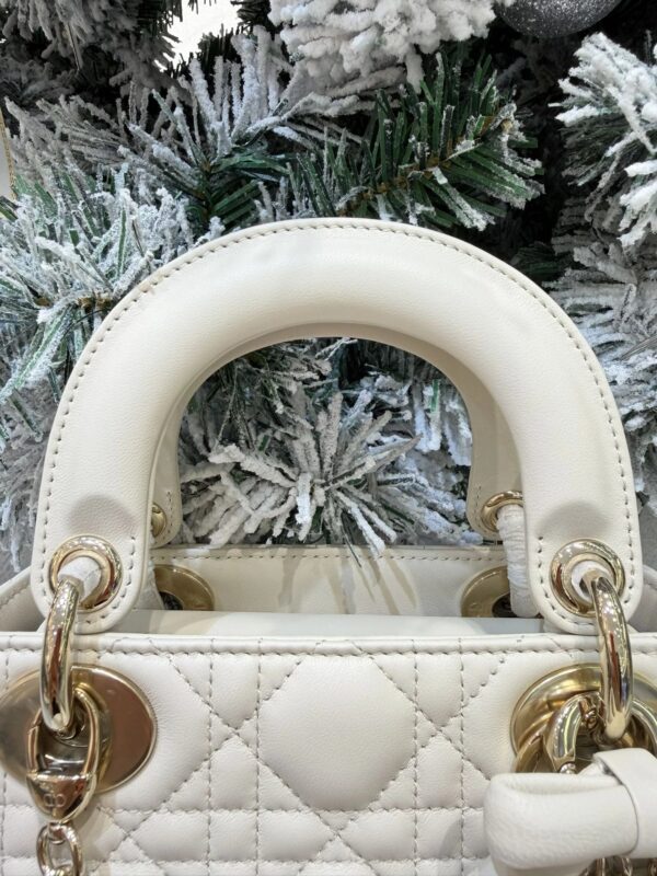 Mini Lady Dior Bag with Chain Craie Cannage Lambskin