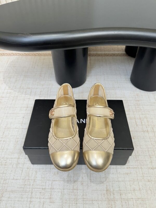 CHANEL Beige Mesh Quilted Mary Jane Flats
