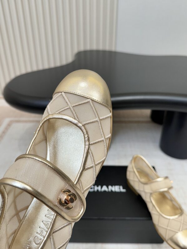 CHANEL Beige Mesh Quilted Mary Jane Flats