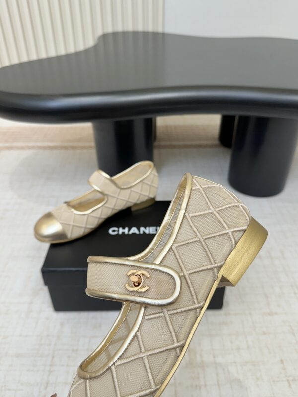 CHANEL Beige Mesh Quilted Mary Jane Flats