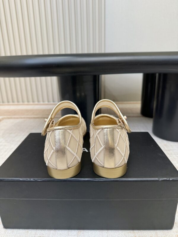 CHANEL Beige Mesh Quilted Mary Jane Flats