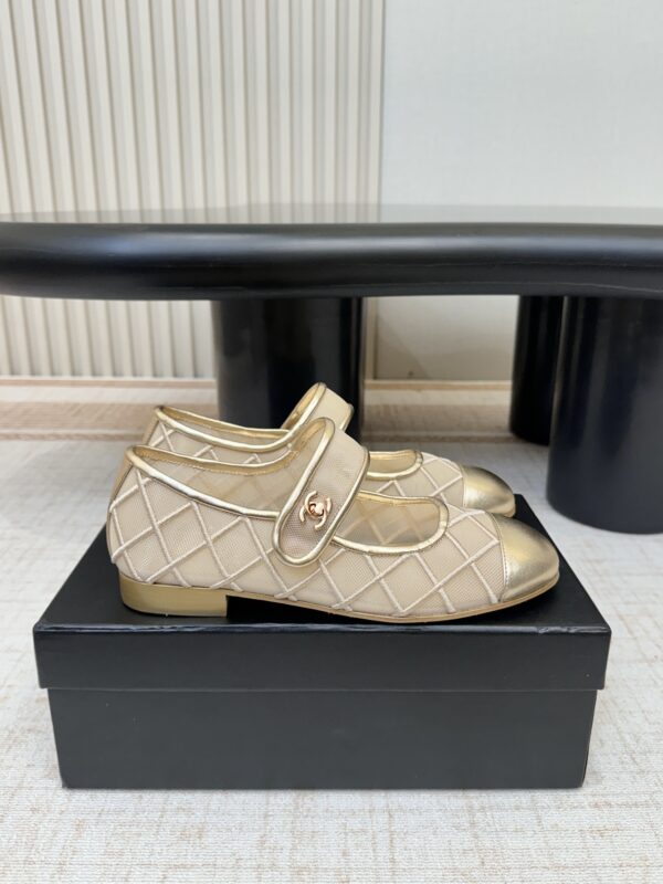 CHANEL Beige Mesh Quilted Mary Jane Flats