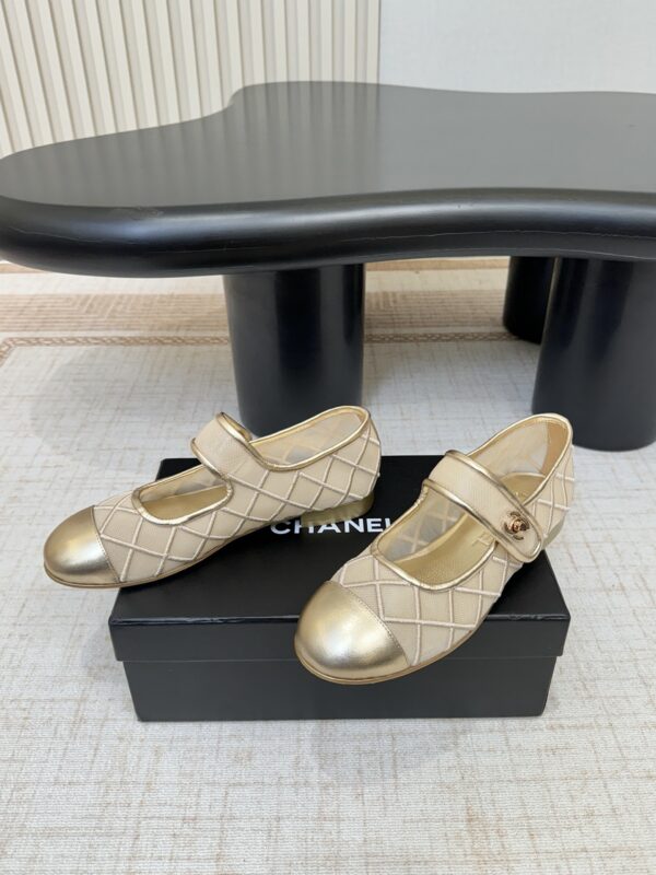 CHANEL Beige Mesh Quilted Mary Jane Flats