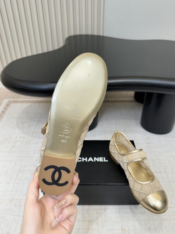 CHANEL Beige Mesh Quilted Mary Jane Flats