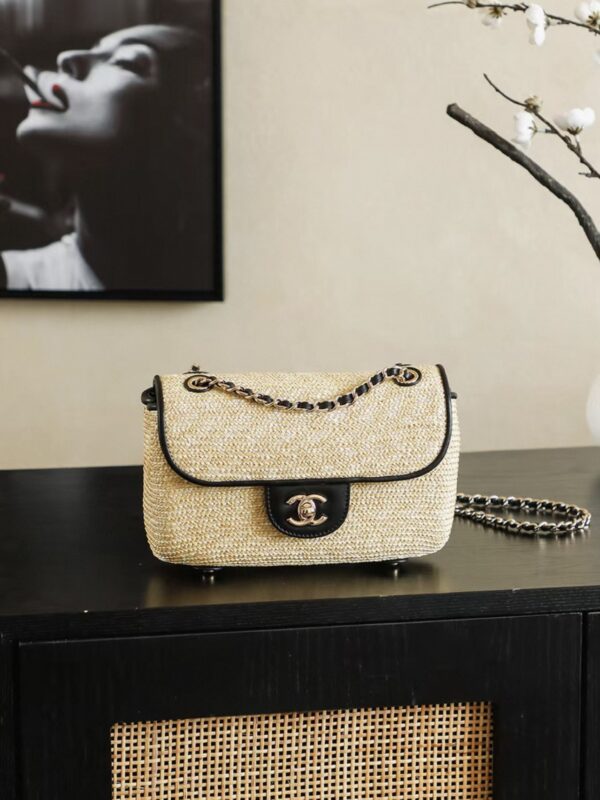 CHANEL Small Flap Bag Braided Straw, Lambskin