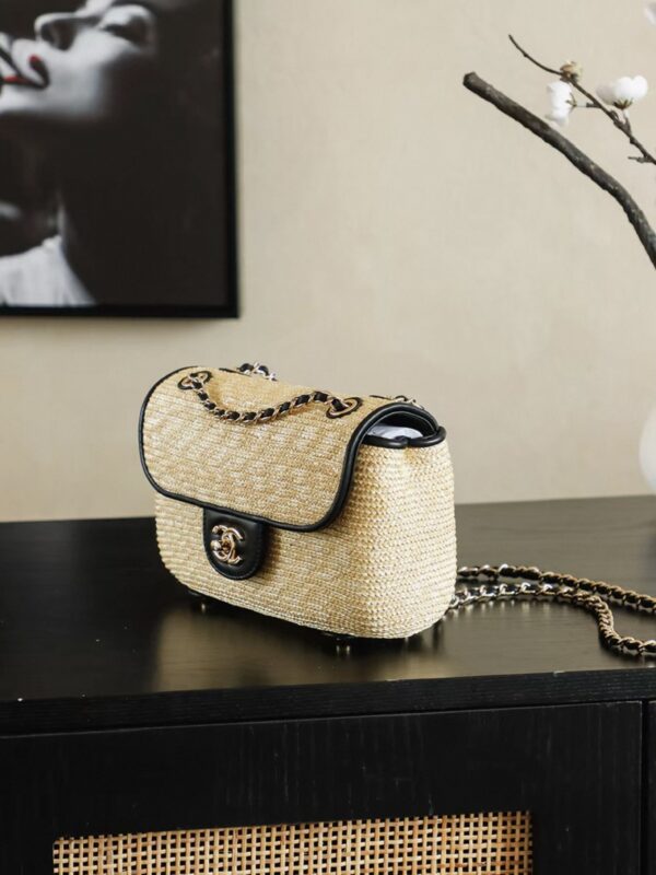 CHANEL Small Flap Bag Braided Straw, Lambskin