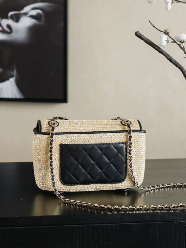 CHANEL Small Flap Bag Braided Straw, Lambskin
