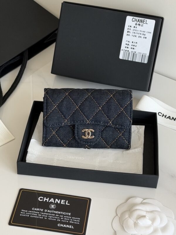 CHANEL Classic Card Holder Denim Dark Blue & Orange