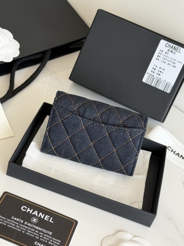 CHANEL Classic Card Holder Denim Dark Blue & Orange