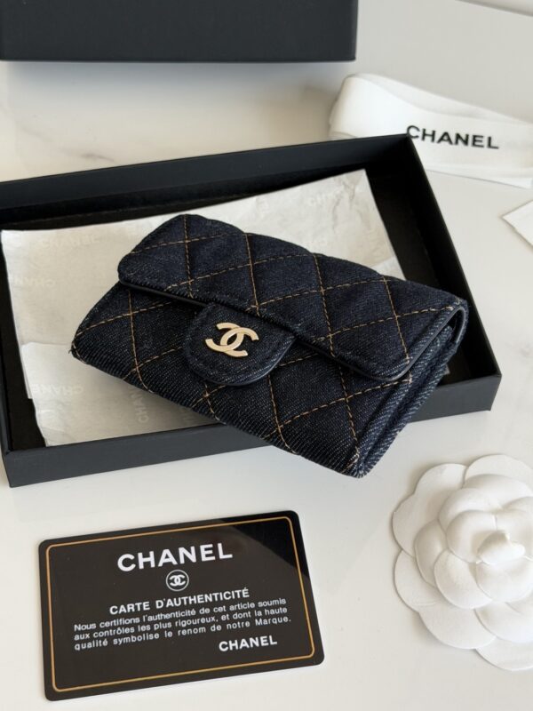 CHANEL Classic Card Holder Denim Dark Blue & Orange