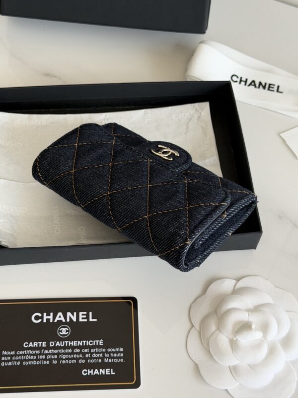 CHANEL Classic Card Holder Denim Dark Blue & Orange