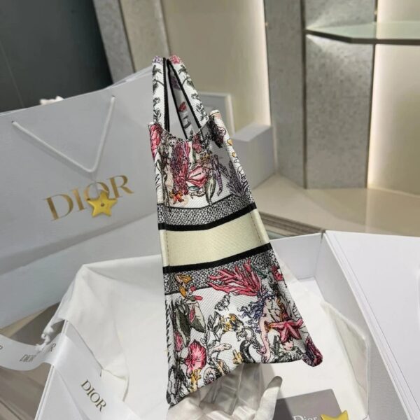 dior canvas embroidered medium book tote white multicolor