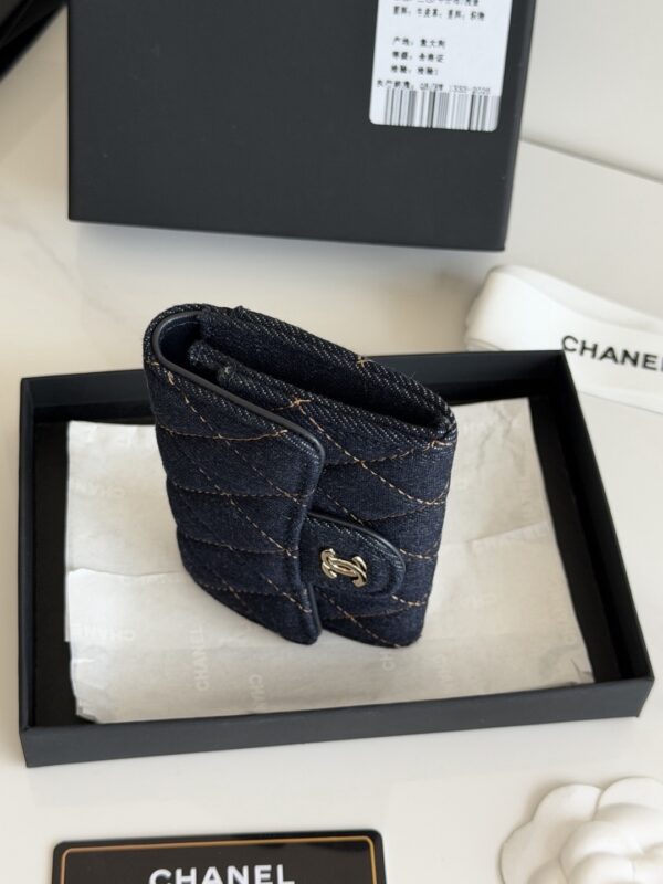 CHANEL Classic Card Holder Denim Dark Blue & Orange
