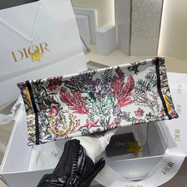 dior canvas embroidered medium book tote white multicolor