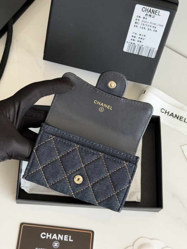 CHANEL Classic Card Holder Denim Dark Blue & Orange