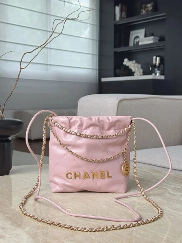 CHANEL MINI Shiny Calfskin Quilted 22bag Pink