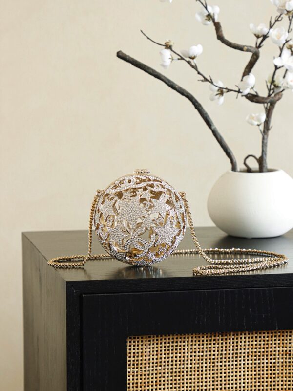 CHANEL Gold Metal Strass Crystal Sphere Minaudiere Clutch