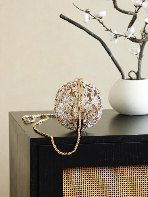 CHANEL Gold Metal Strass Crystal Sphere Minaudiere Clutch