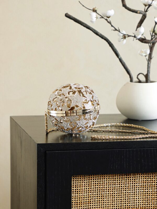 CHANEL Gold Metal Strass Crystal Sphere Minaudiere Clutch