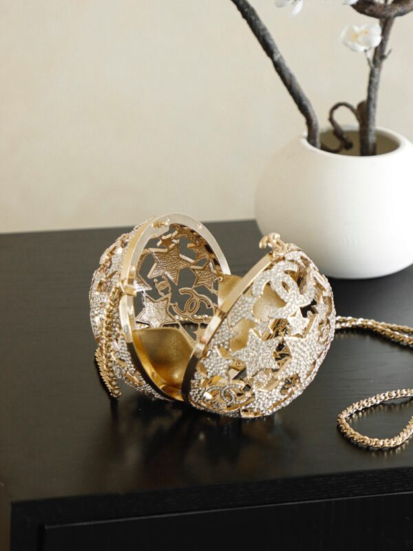CHANEL Gold Metal Strass Crystal Sphere Minaudiere Clutch