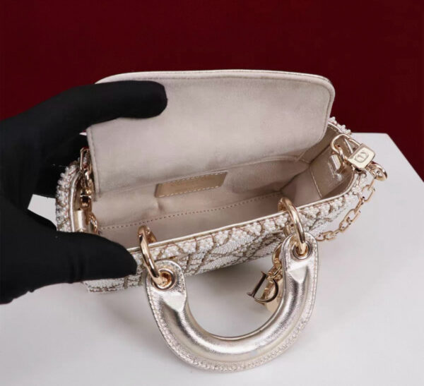 DIOR Lambskin Pearl Embroidered Micro Lady D-Joy Gold