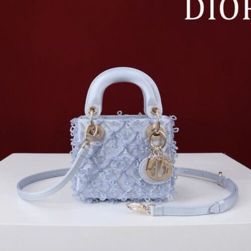 dior lady dior mirco ice crystal blue embroidered beaded bag