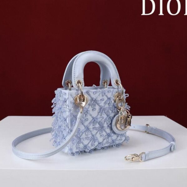 dior lady dior mirco ice crystal blue embroidered beaded bag