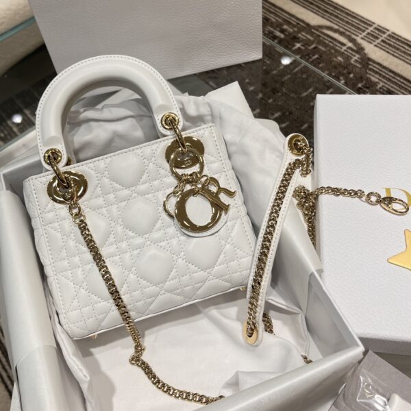 DIOR Mini Lady Dior Bag Latte Pearlescent Cannage Lambskin