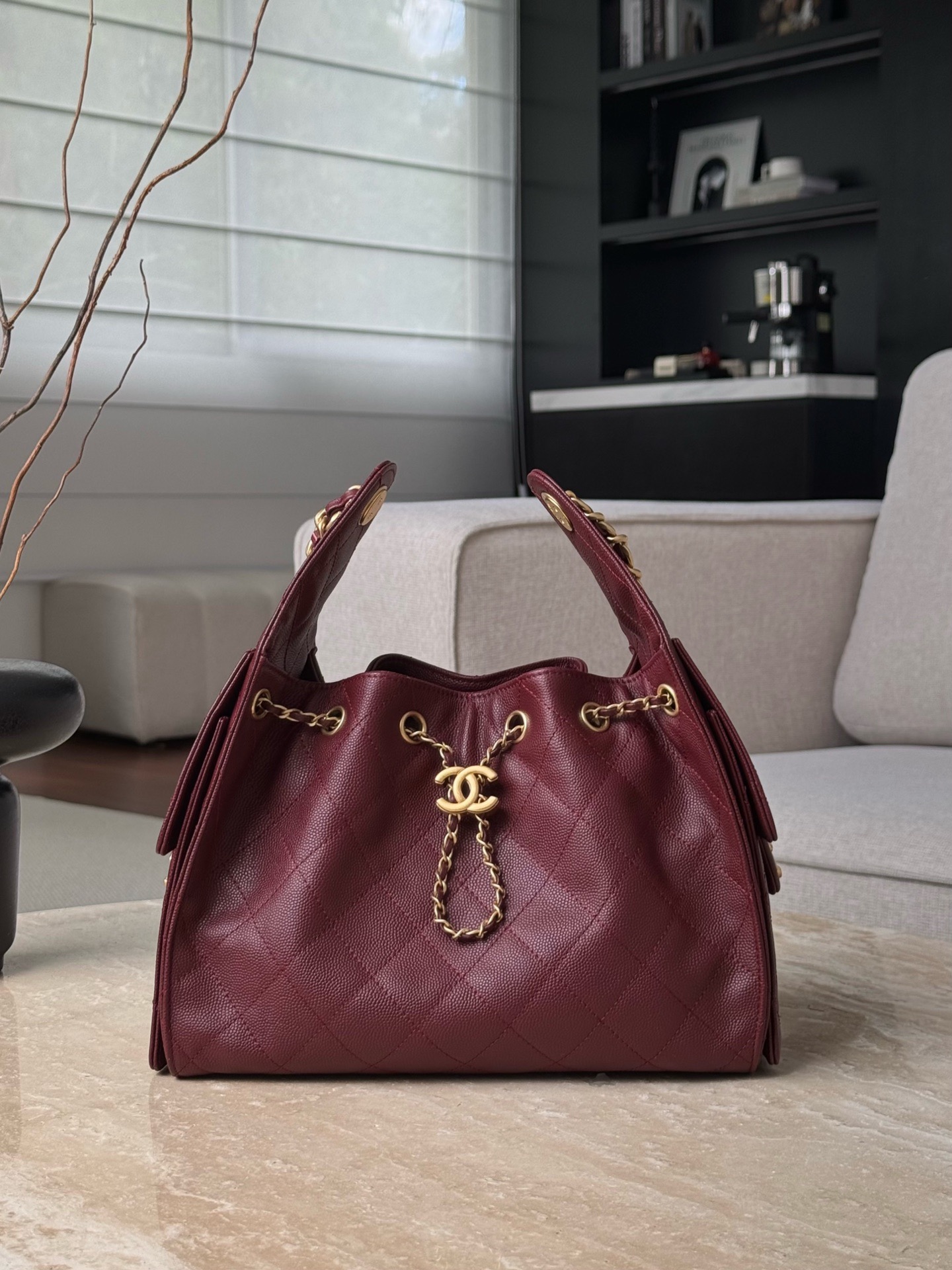 IMG_4275 CHANEL 25C Hobo Bag Caviar leather In Burgundy - 图片 2