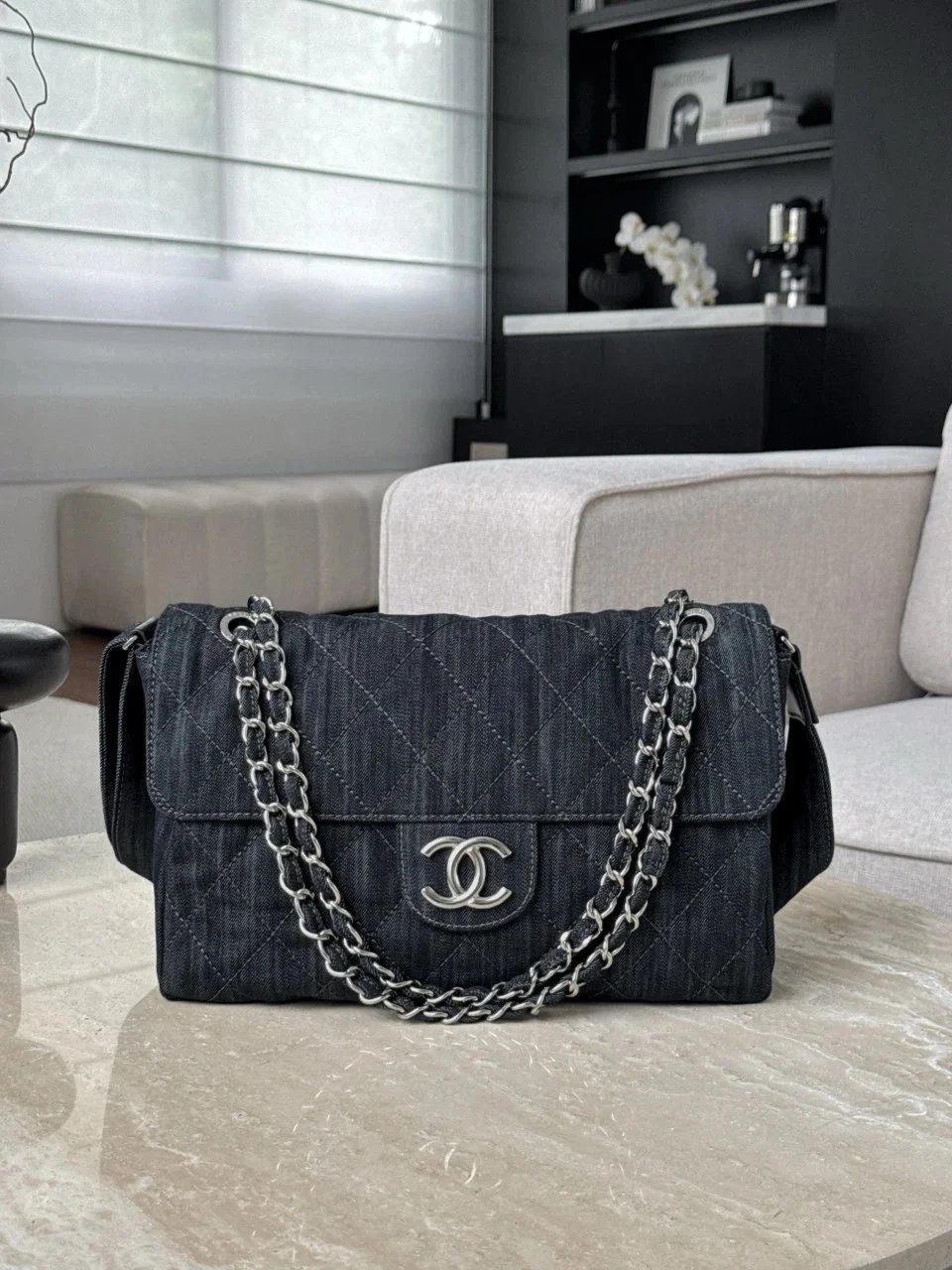 IMG_4302 CHANEL Vintage Denim Bag Underarm Chain Messenger Silver Hardware - 图片 2