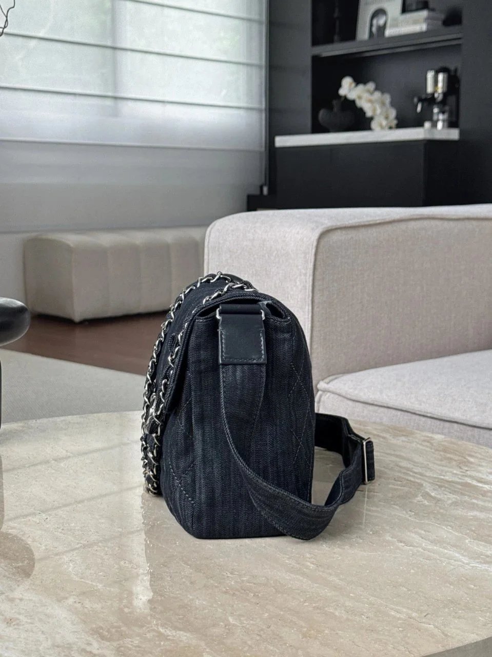 IMG_4304 CHANEL Vintage Denim Bag Underarm Chain Messenger Silver Hardware - 图片 4