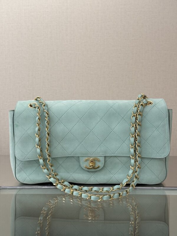 CHANEL Suede Calfskin Small Souplissimo Maxi Flap Green