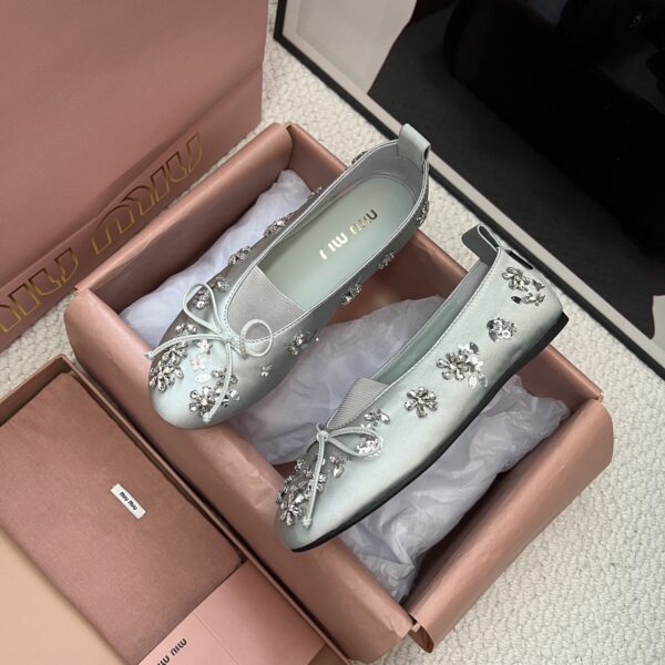 MIUMIU Flat silk loafers round toe hand-embroidered with sequins beads and flowers