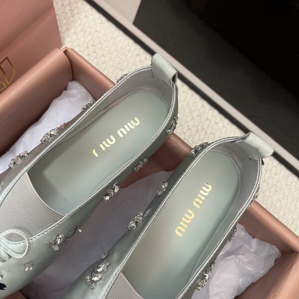 MIUMIU Flat silk loafers round toe hand-embroidered with sequins beads and flowers