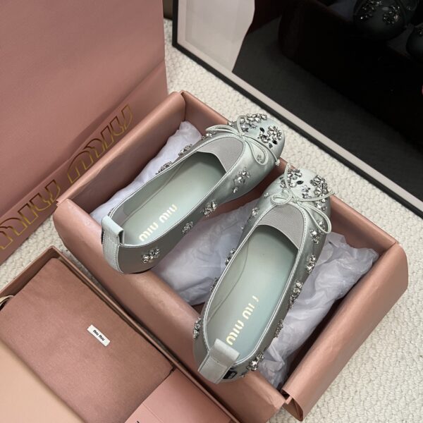 MIUMIU Flat silk loafers round toe hand-embroidered with sequins beads and flowers