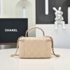 CHANEL Lambskin Quilted Small Top Handle Vanity Case With Chain Ecru Dark Beige