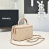 CHANEL Lambskin Quilted Small Top Handle Vanity Case With Chain Ecru Dark Beige