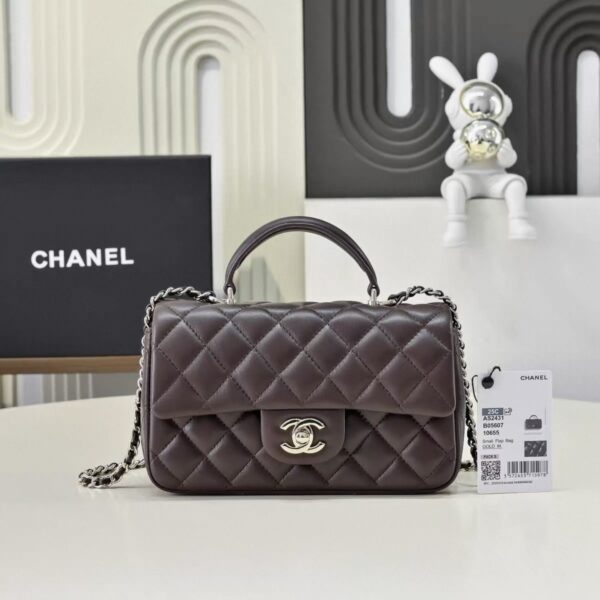 CHANEL Classic Flap CF MINI Handle – Lambskin Chocolate Color