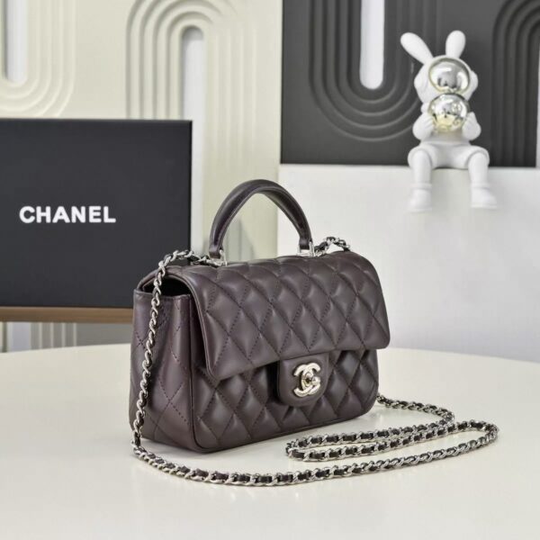 CHANEL Classic Flap CF MINI Handle – Lambskin Chocolate Color