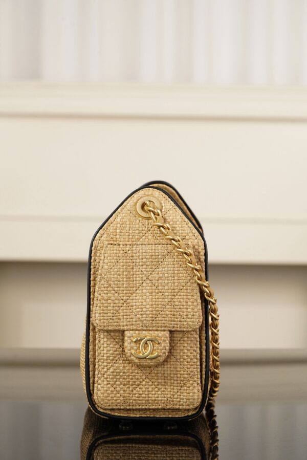 CHANEL MINI 25 Hobo Bag Beige Raffia and Black Calfskin