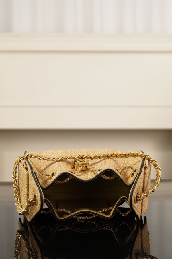 CHANEL MINI 25 Hobo Bag Beige Raffia and Black Calfskin