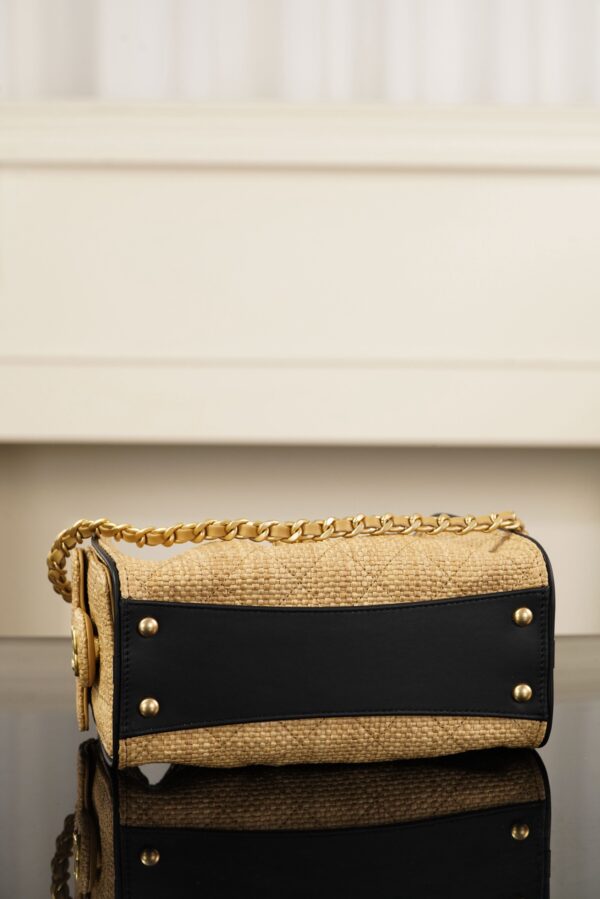 CHANEL MINI 25 Hobo Bag Beige Raffia and Black Calfskin