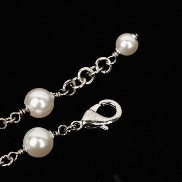 CHANEL Necklace Metal, Glass & Strass  Silver & Pearly White