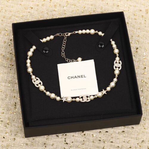 chanel 23a star pearl rhinestone double c necklace