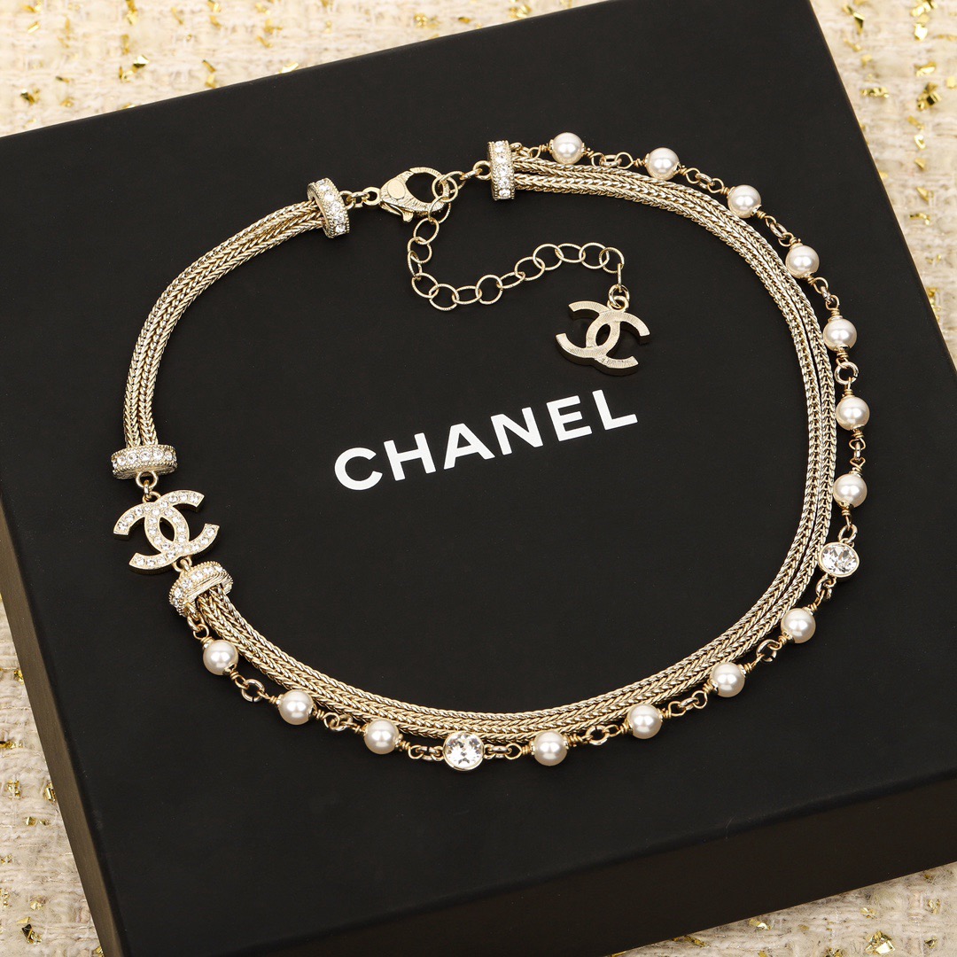 IMG_5665 CHANEL Crystal, Imitation Pearl and Gold Metal Double Strand Choker - 图片 2